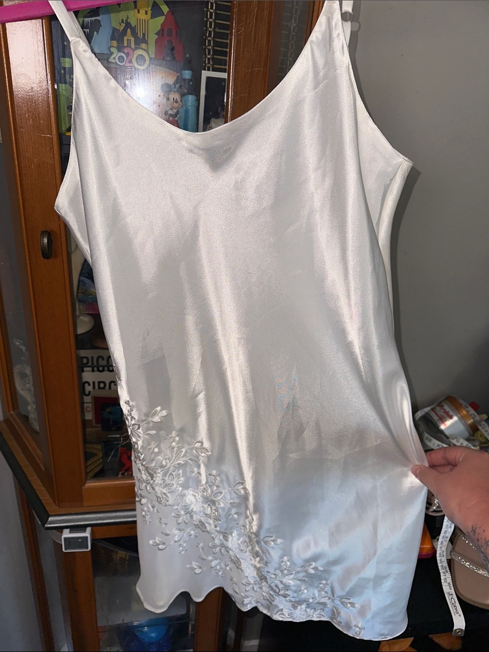 Intimo White Satin Slip with Floral Embroidery